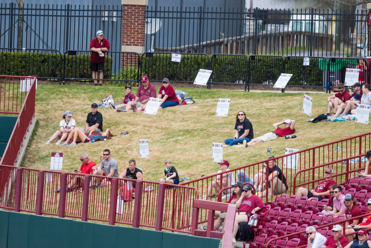 South Carolina Gamecocks fans sit on the berm during the game against the Florida Gators.