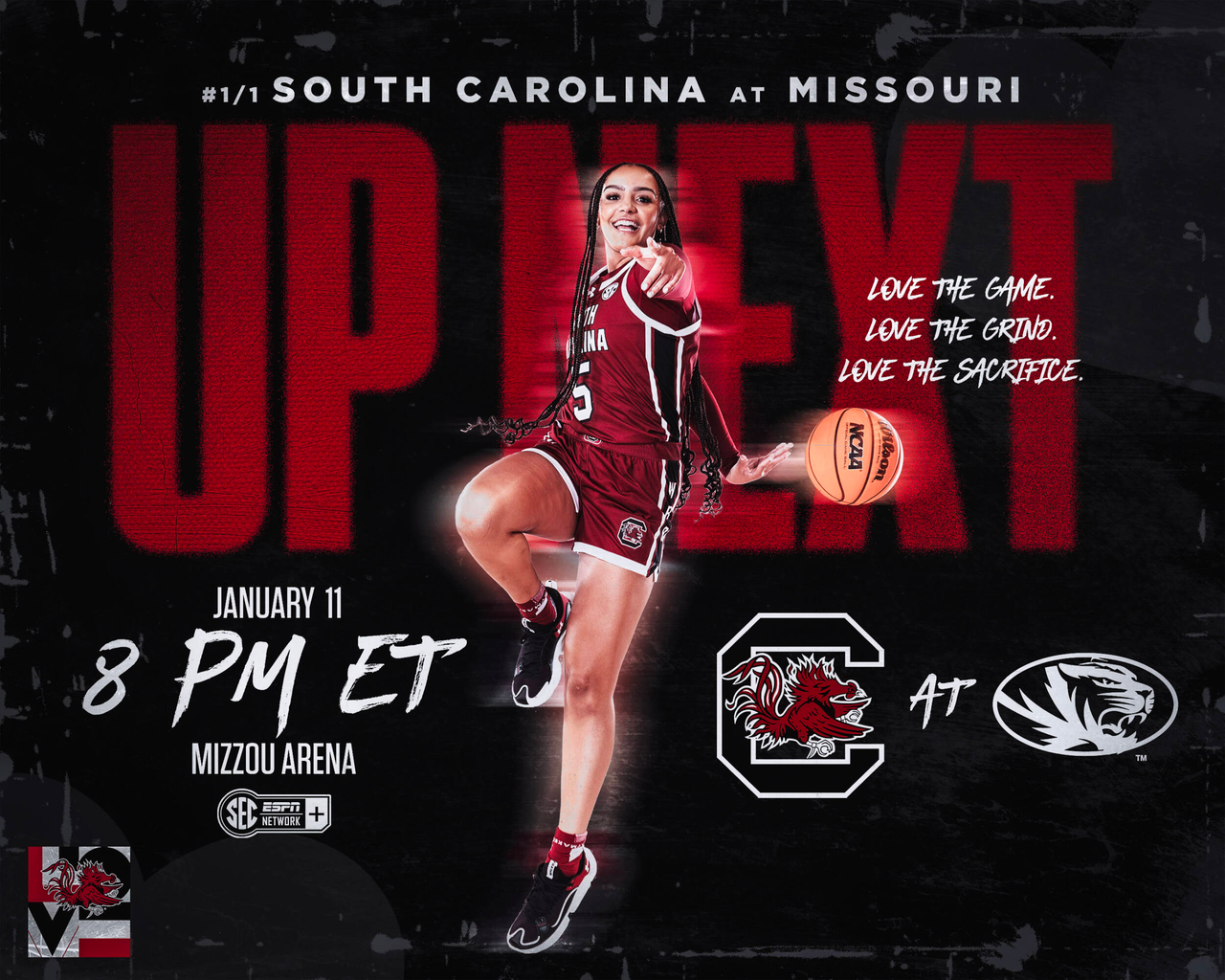 Game preview graphic, at Missouri, 1/11/24, Tessa Johnson