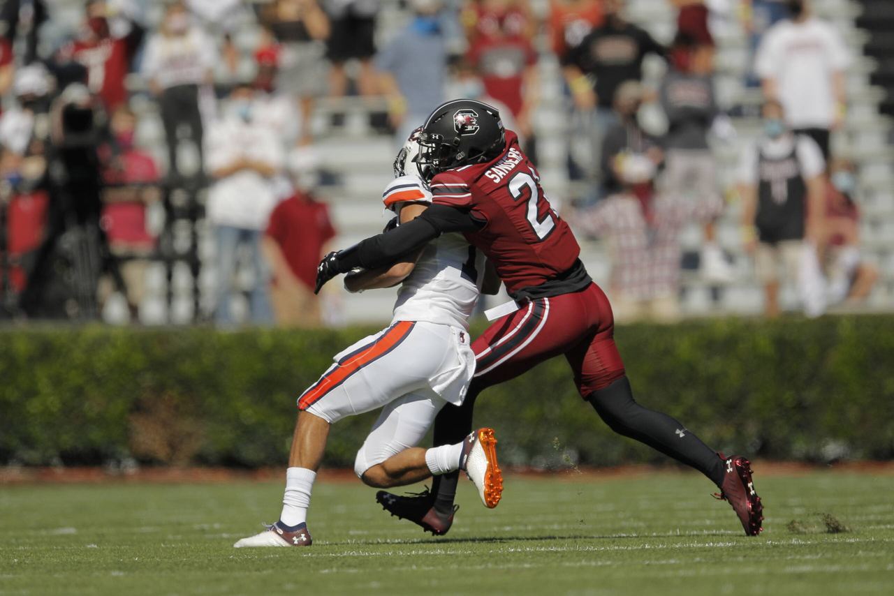 Shilo Sanders vs Auburn, 10/17/2020, Williams-Brice Stadium, Photos by Travis Bell