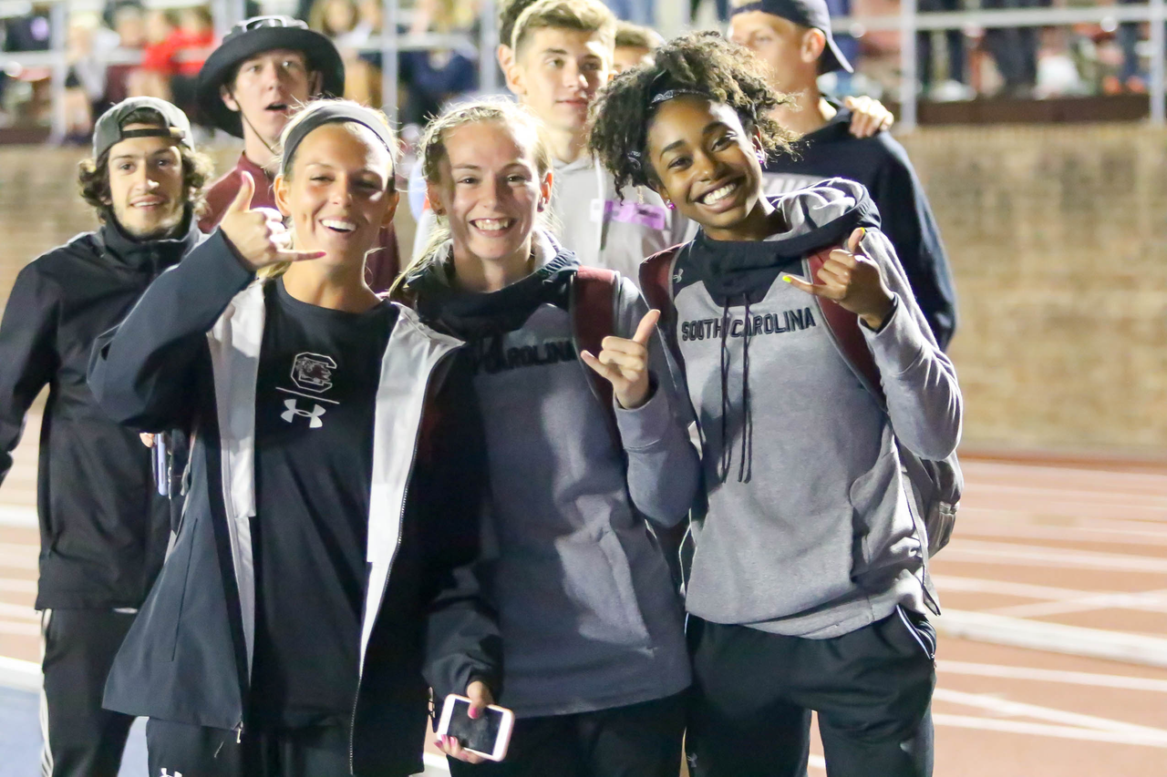 Sierra Biber, Allie Mueller and Maryah Nasir in action at the 125th Penn Relays | Photo by Charles Revelle | April 25, 2019