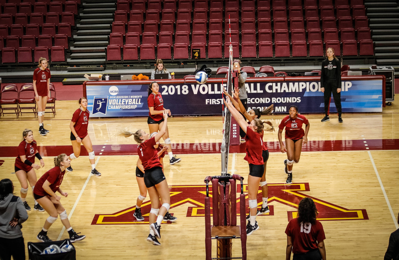 The Gamecocks practice at the Maturi Pavilion, home court of the University of Minnesota.
