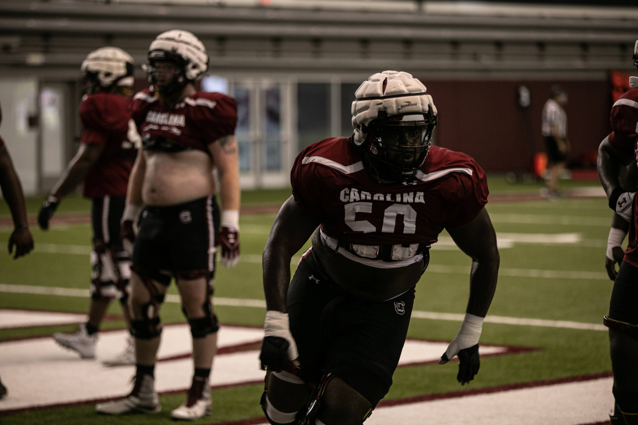 Sadarius Hutcherson (50) | Friday Aug. 21, 2020 | The Jerri and Steve Spurrier Indoor Practice Facility | Columbia, S.C. | Photos by South Carolina Athletics