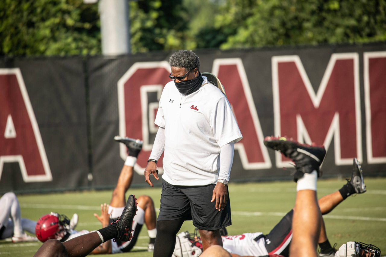 Defensive line coach Tracy Rocker | Wednesday, Aug. 19, 2020 | Ken & Cyndi Long Football Operations Center | Columbia, S.C. | Photos by South Carolina Athletics