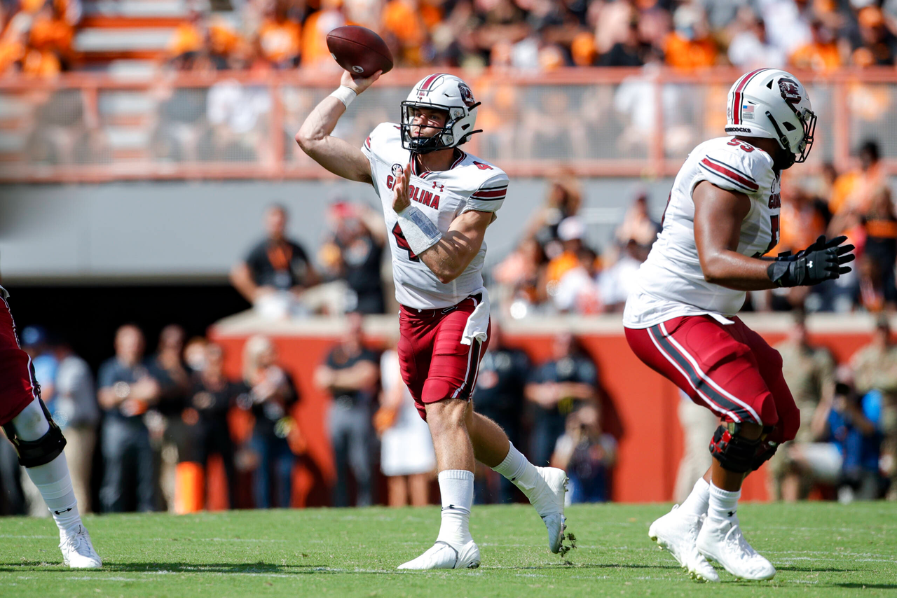 The South Carolina Gamecocks faced the Tennessee Volunteers in a Southeastern Conference East Division contest on Shields-Watkins Field at Neyland Stadium on Saturday, Oct. 9, 2021, in Knoxville, Tennessee. (Photo by Danny Parker)