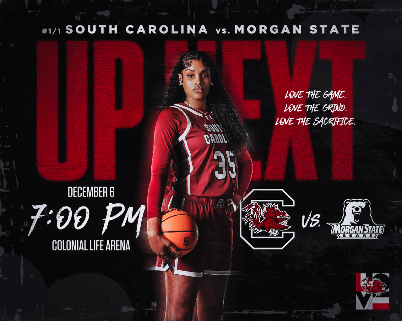 Up Next game graphic vs. Morgan State, 12/6/23, Sakima Walker
