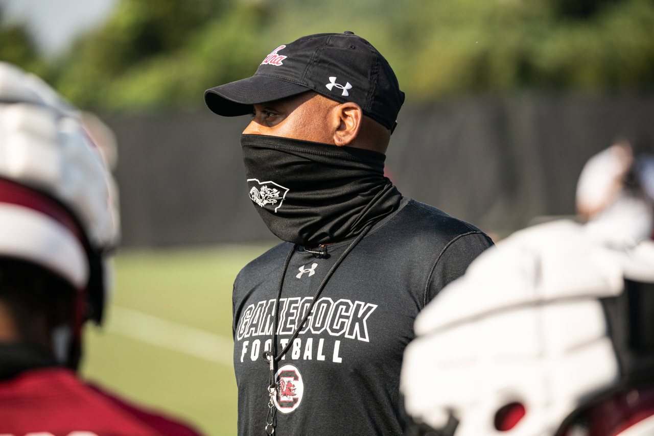 Running backs coach Des Kitchings | Wednesday, Aug. 19, 2020 | Ken & Cyndi Long Football Operations Center | Columbia, S.C. | Photos by South Carolina Athletics