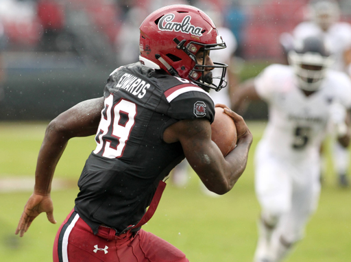 South Carolina's Bryan Edwards scores a touchdown against Arkon during first-quarter action in Columbia, S.C. on Saturday, Dec. 1, 2018. (Travis Bell/SIDELINE CAROLINA)