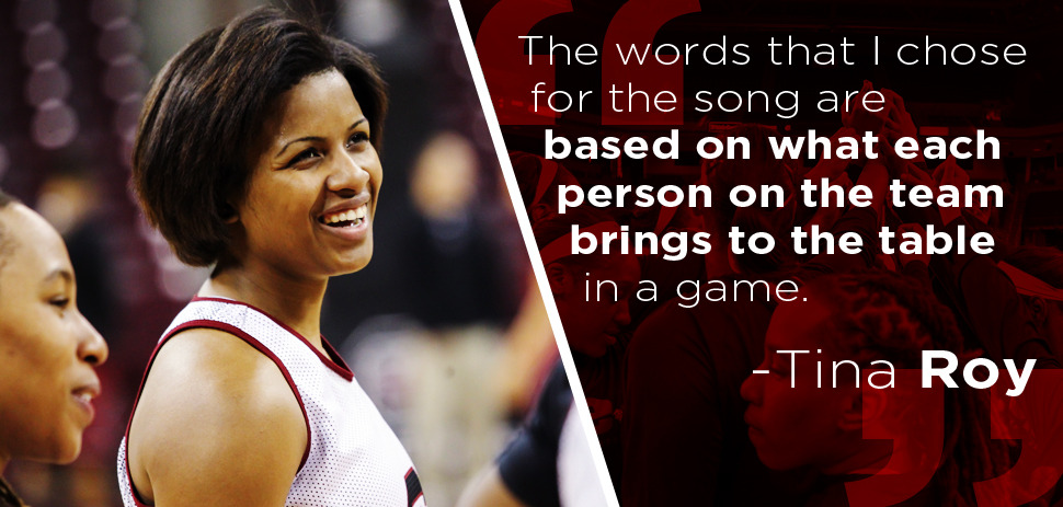 Tina Roy Energizes Teammates and Fans On the Court and at the Mic