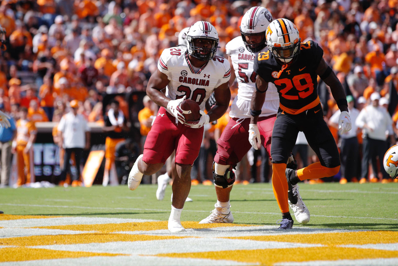 The South Carolina Gamecocks faced the Tennessee Volunteers in a Southeastern Conference East Division contest on Shields-Watkins Field at Neyland Stadium on Saturday, Oct. 9, 2021, in Knoxville, Tennessee. (Photo by Danny Parker)