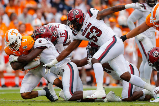 The South Carolina Gamecocks took on the Tennessee Volunteers in a Southeastern Conference Eastern Division contest on Shields-Watkins Field at Neyland Stadium in Knoxville, Tennessee, on Saturday, Oct. 26, 2019. (Photo by Danny Parker)

