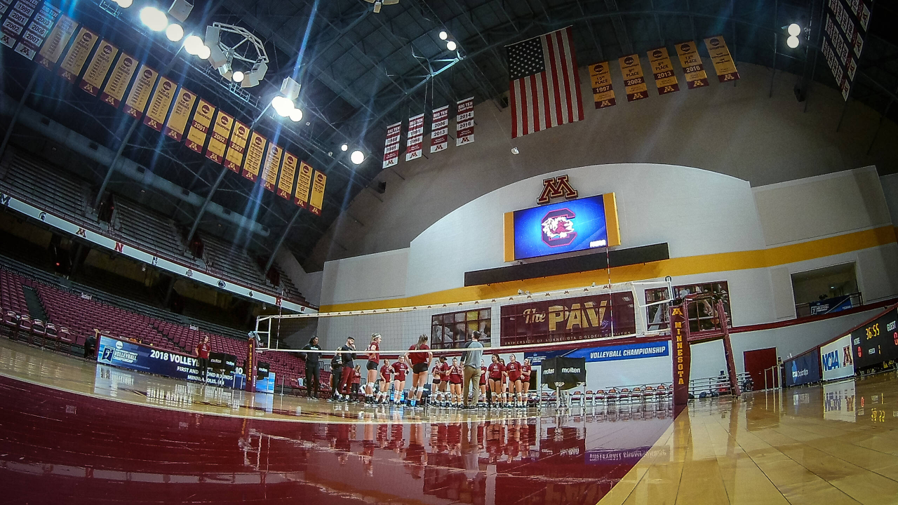 The Gamecocks practice at the Maturi Pavilion, home court of the University of Minnesota.