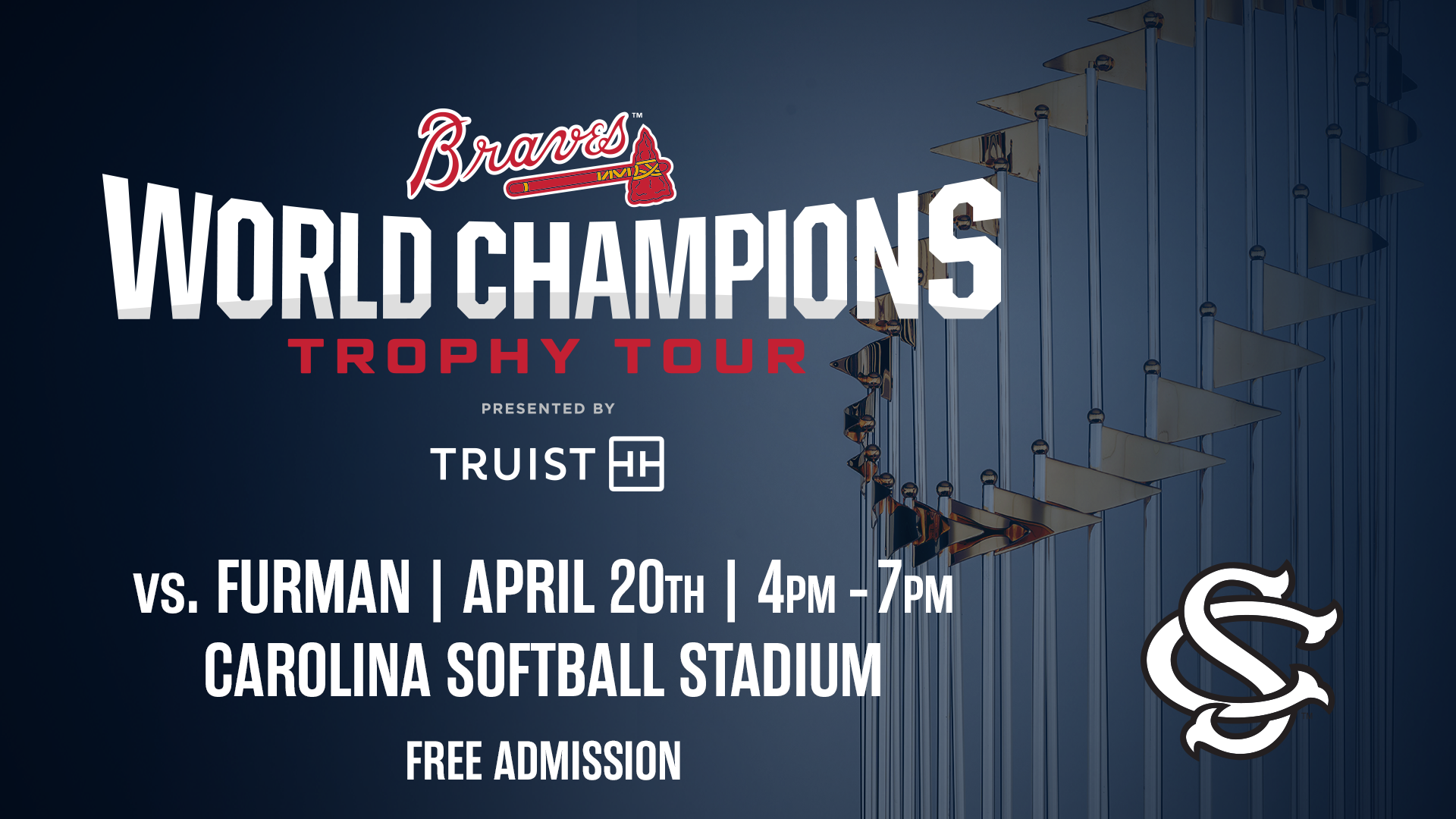 South Carolina Softball Welcomes Atlanta Braves World Champions Trophy Tour April 20