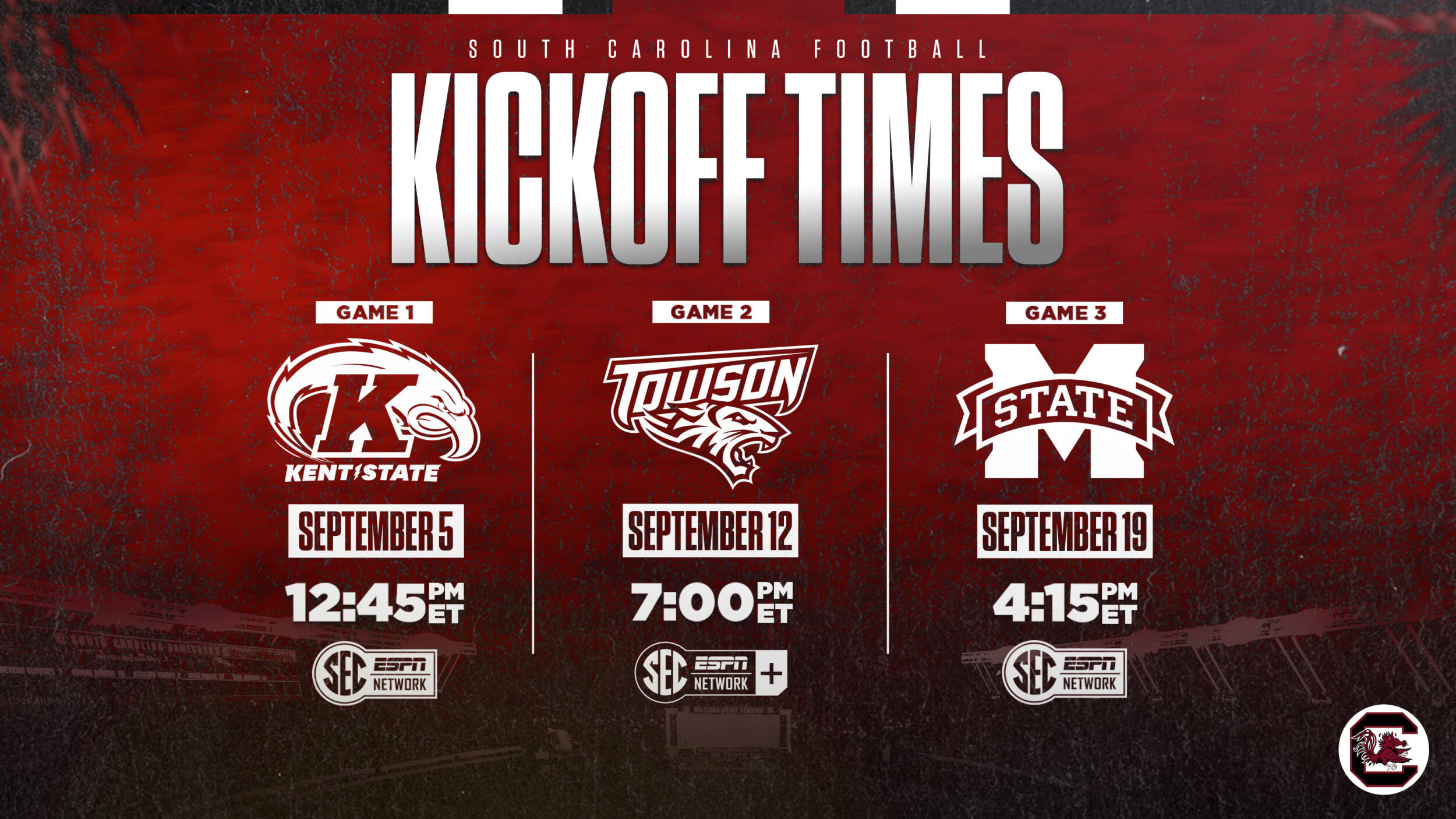 Game Times and Networks Set for Gamecocks’ First Three Football Games