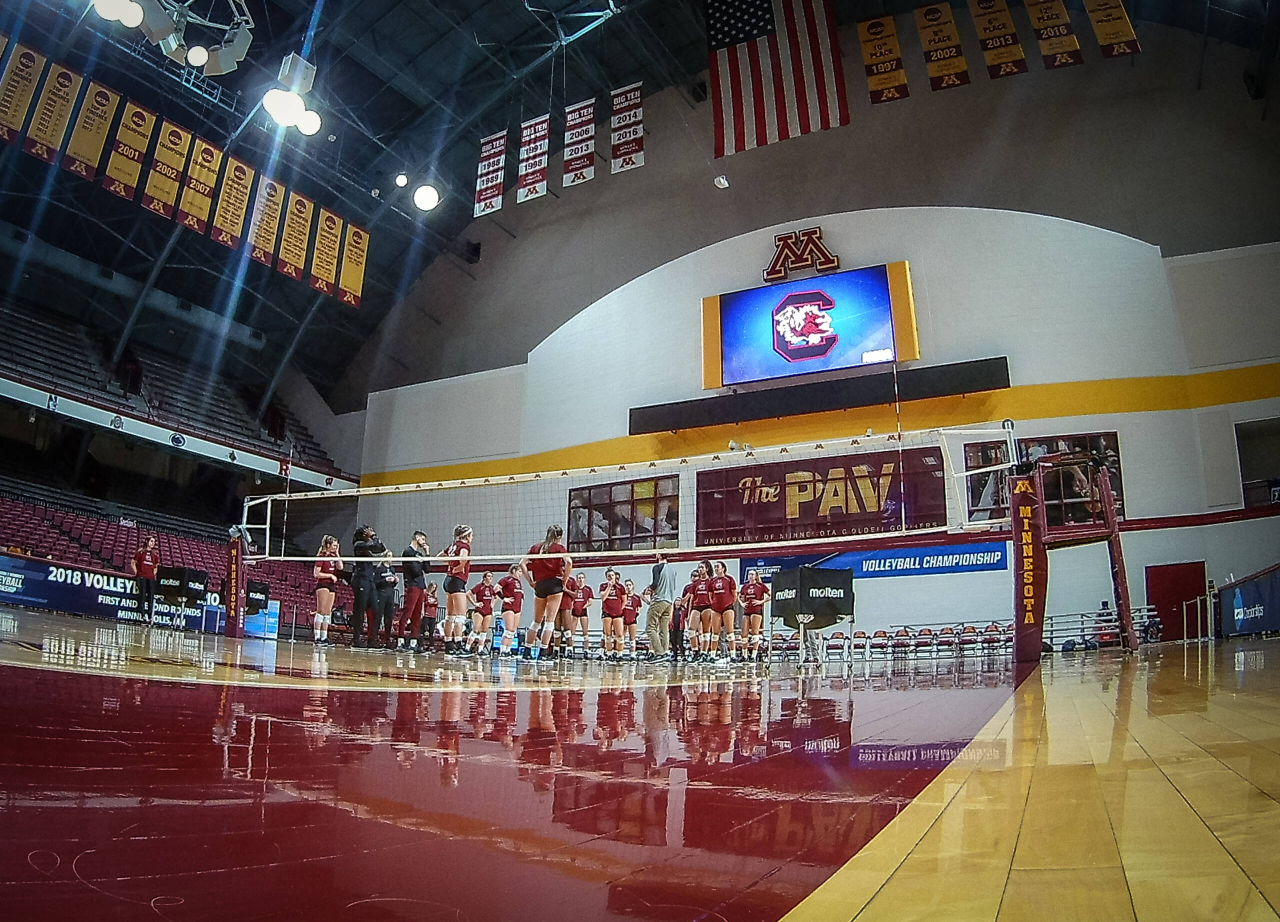 The Gamecocks practice at the Maturi Pavilion, home court of the University of Minnesota.