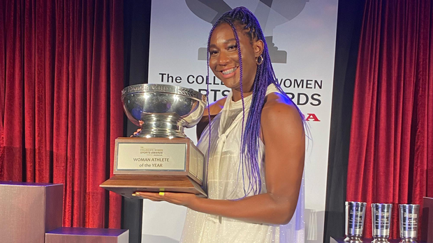 Aliyah Boston holding Honda Cup