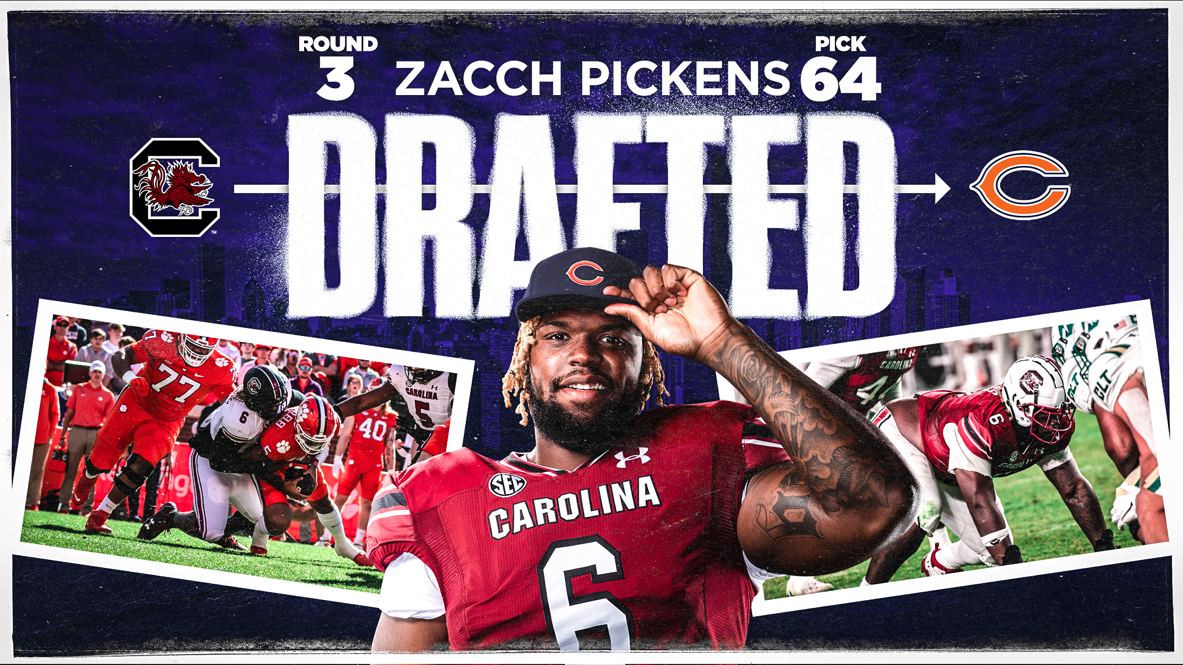 Zacch Pickens Selected by the Chicago Bears in the Third Round