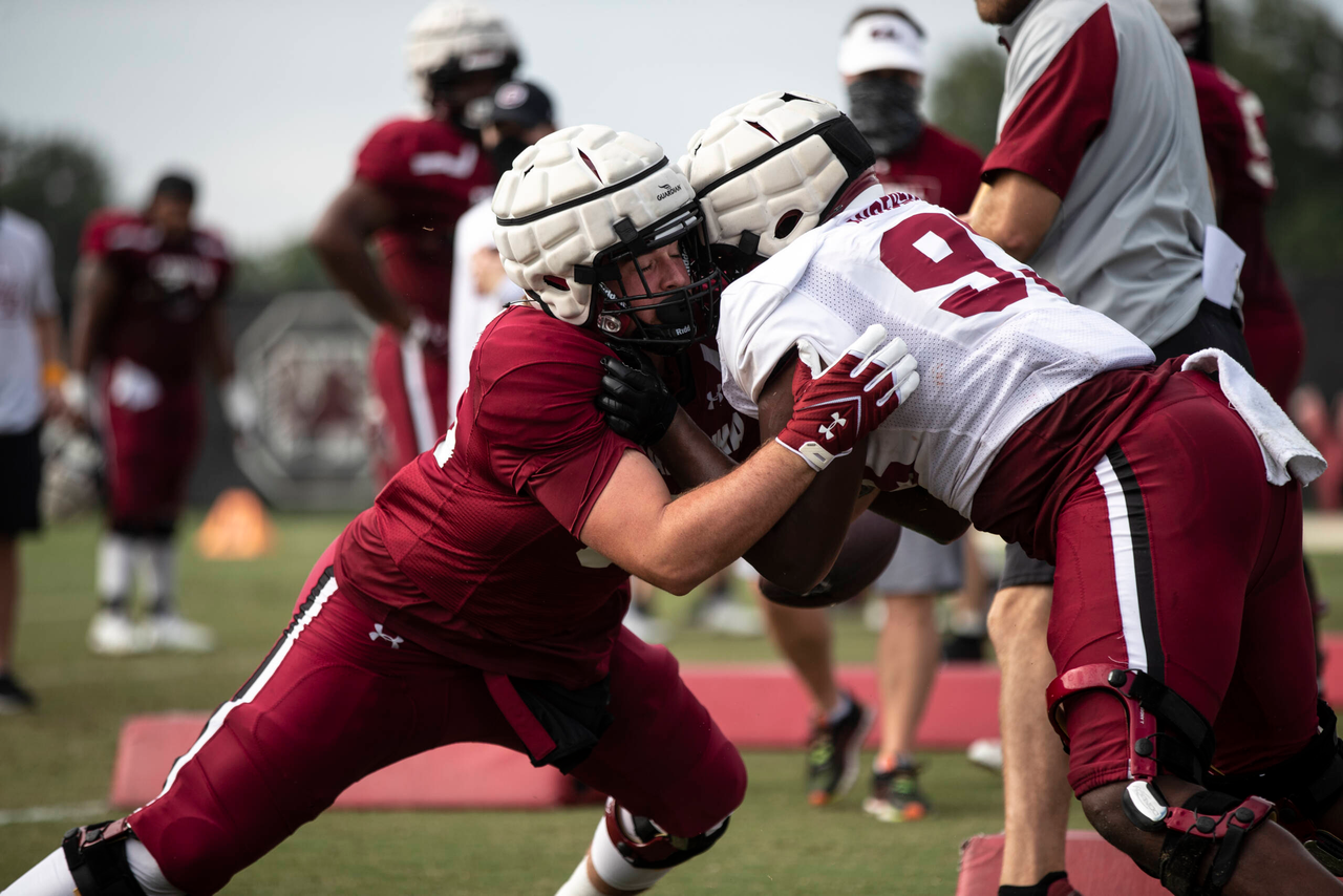 Chuck Strickland (65) and Joseph Anderson (93) | Tuesday, Sept. 1, 2020 | Ken & Cyndi Long Football Operations Center | Columbia, S.C. | Photos by South Carolina Athletics