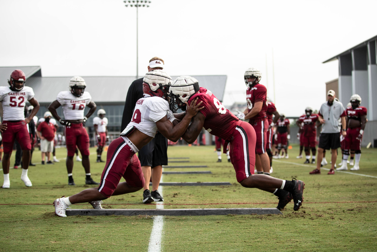 Brad Johnson (19) and Keyshawn Toney (82) | Tuesday, Sept. 1, 2020 | Ken & Cyndi Long Football Operations Center | Columbia, S.C. | Photos by South Carolina Athletics