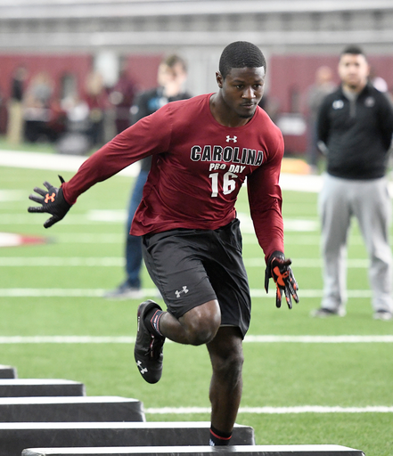 Rashad Fenton participates at Pro Day on Thursday, March 21, 2019.