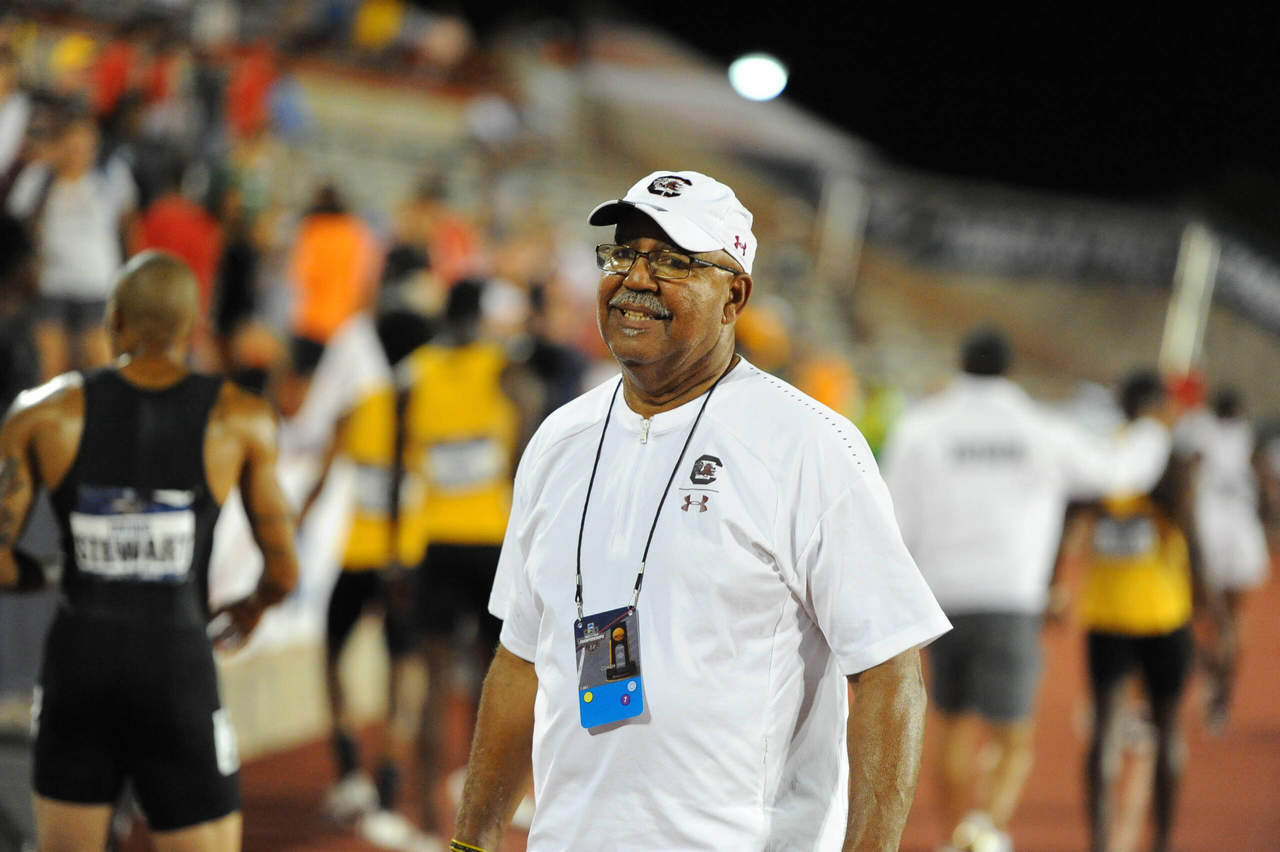 Coach Frye in action at the 2019 NCAA Outdoor Championships | June 5-8, 2019 | Photos by Cheryl Treworgy