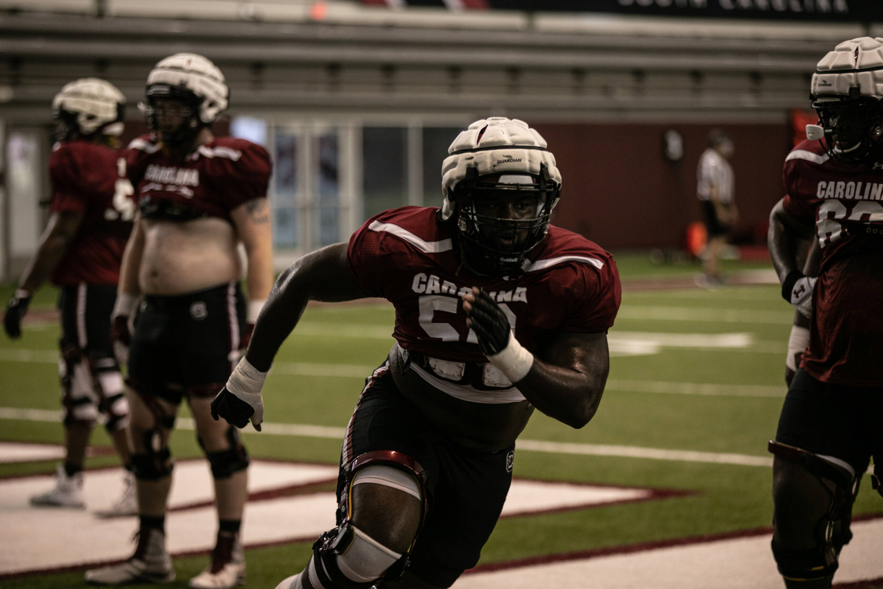 Sadarius Hutcherson (50) | Friday Aug. 21, 2020 | The Jerri and Steve Spurrier Indoor Practice Facility | Columbia, S.C. | Photos by South Carolina Athletics
