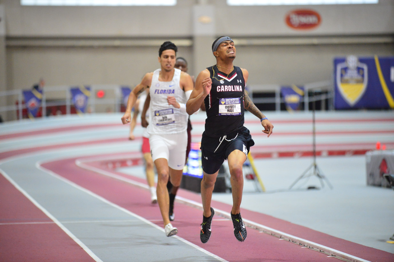Quincy Hall in action at the SEC Championships | Feb. 22-23 | Photo by Gunnar Rathbun