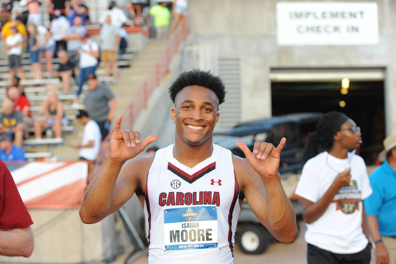 Isaiah Moore in action at the 2019 NCAA Outdoor Championships | June 5-8, 2019 | Photos by Cheryl Treworgy