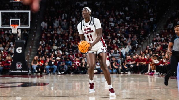 Madina Okot prepares to take a 3-pointer from the wing against Ole Miss.
