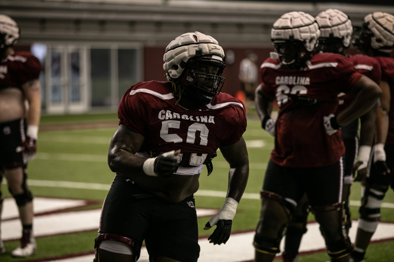 Sadarius Hutcherson (50) | Friday Aug. 21, 2020 | The Jerri and Steve Spurrier Indoor Practice Facility | Columbia, S.C. | Photos by South Carolina Athletics