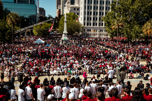 Fans cover the grounds of the State House for the final celebration at the end of the National Championship parade.