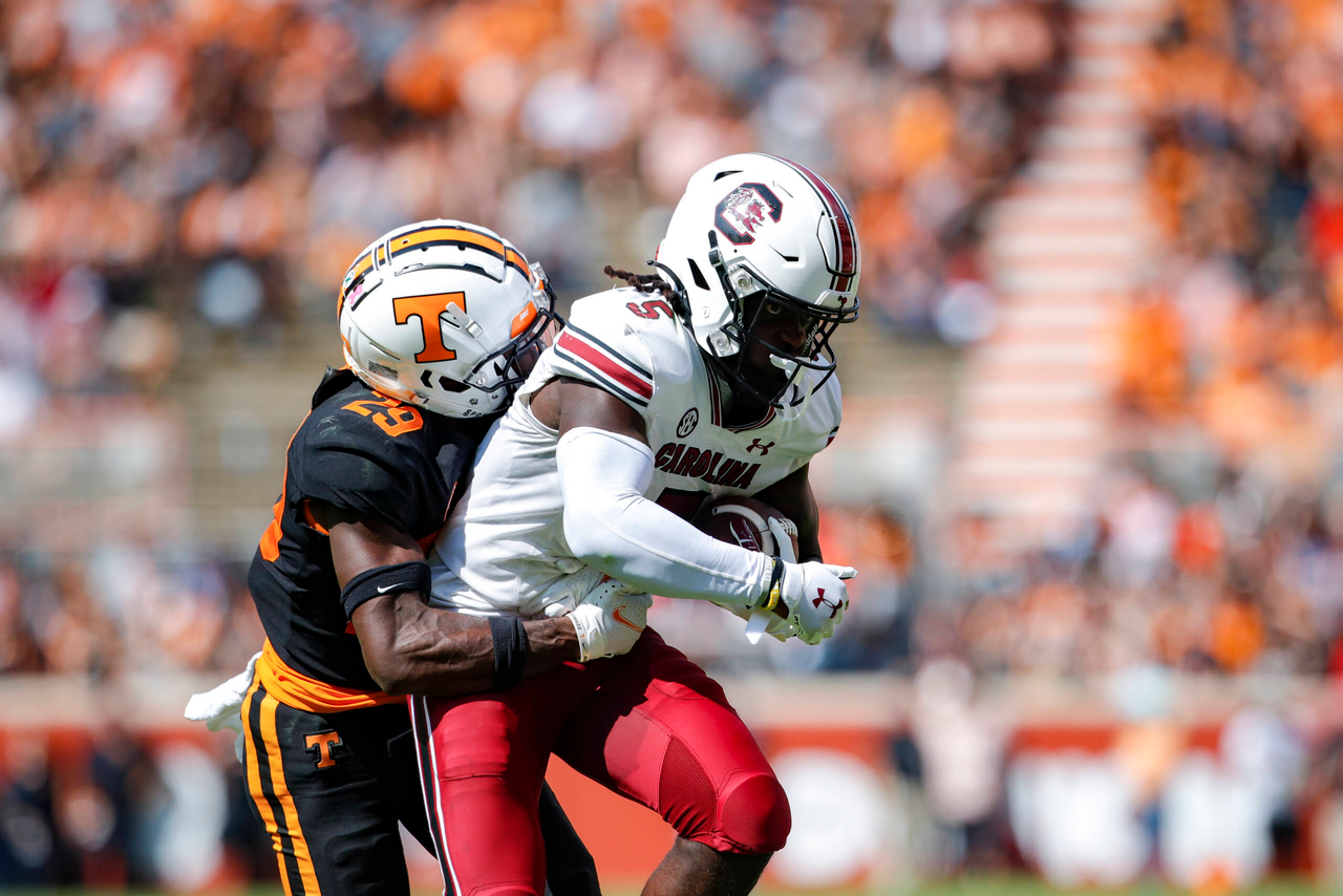 The South Carolina Gamecocks faced the Tennessee Volunteers in a Southeastern Conference East Division contest on Shields-Watkins Field at Neyland Stadium on Saturday, Oct. 9, 2021, in Knoxville, Tennessee. (Photo by Danny Parker)
