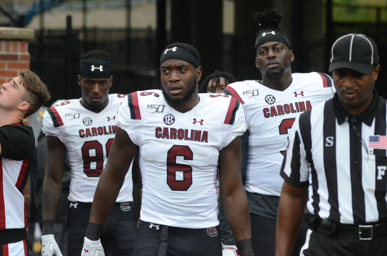 TJ Brunson (6) and Javon Kinlaw (3) at Missouri (Sept. 21, 2019)