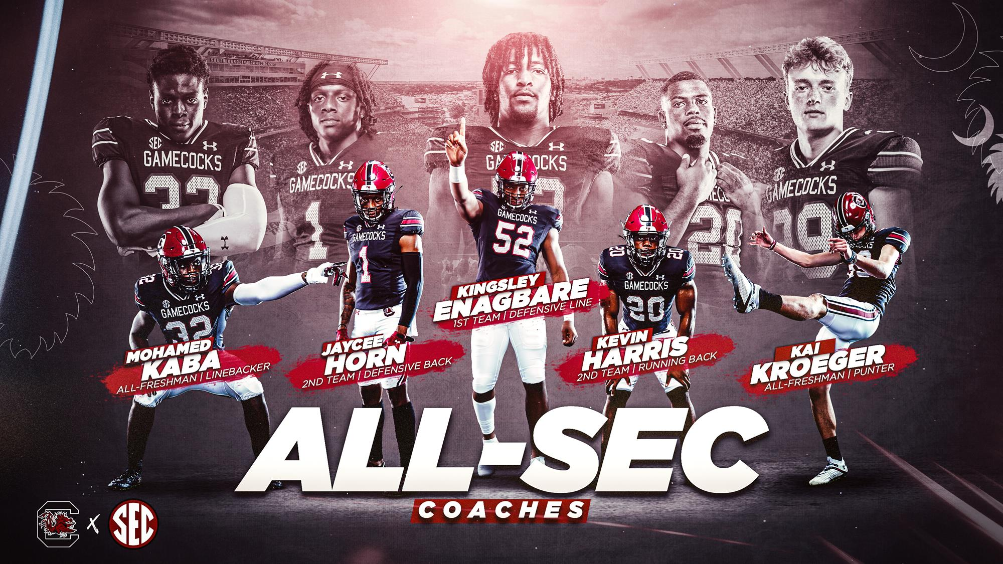 Football Quintet Named to Coaches' All-SEC Team