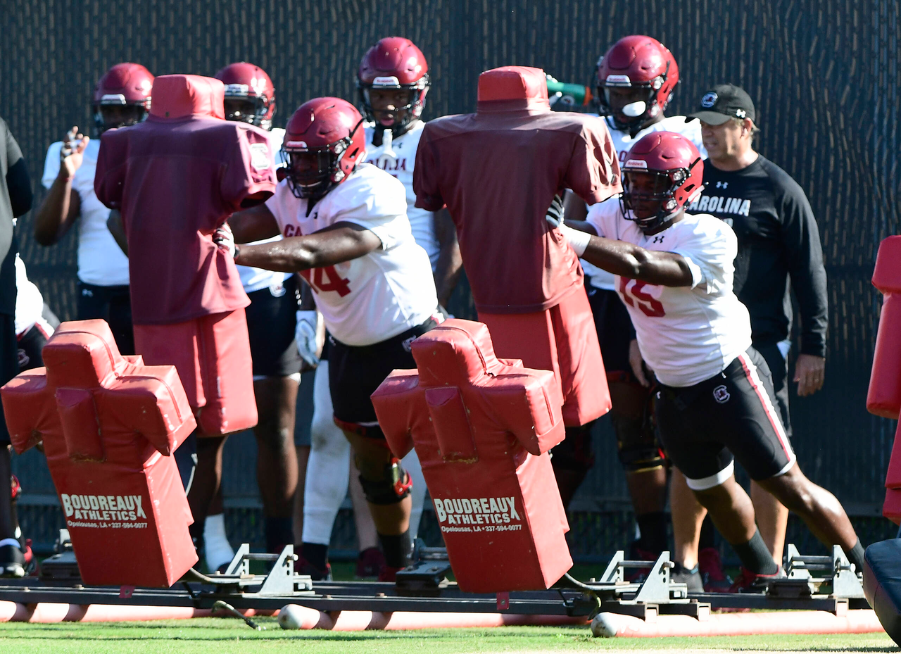 The defensive line at practice | Aug. 6, 2018 | Photo by Allen Sharpe