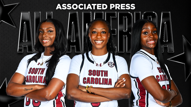 Graphic announcing Ta'Niya Latson, Joyce Edwards and Raven Johnson as Associated Press All-Americans