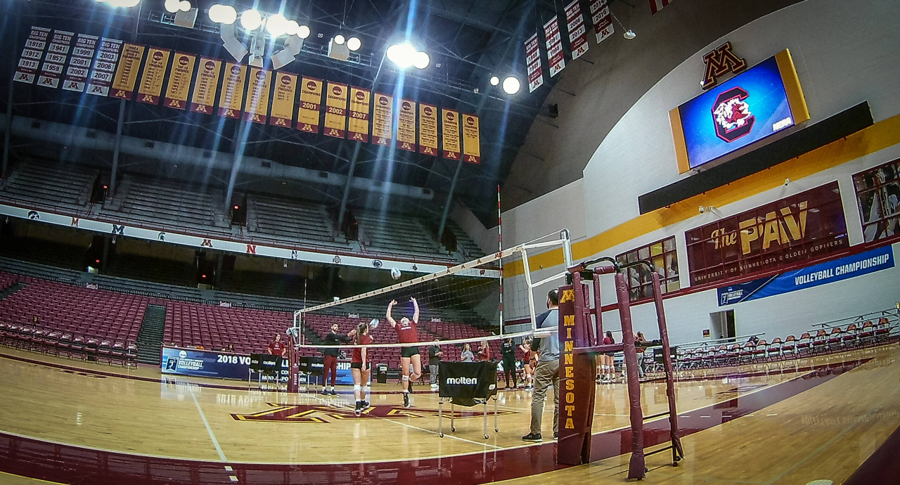 The Gamecocks practice at the Maturi Pavilion, home court of the University of Minnesota.