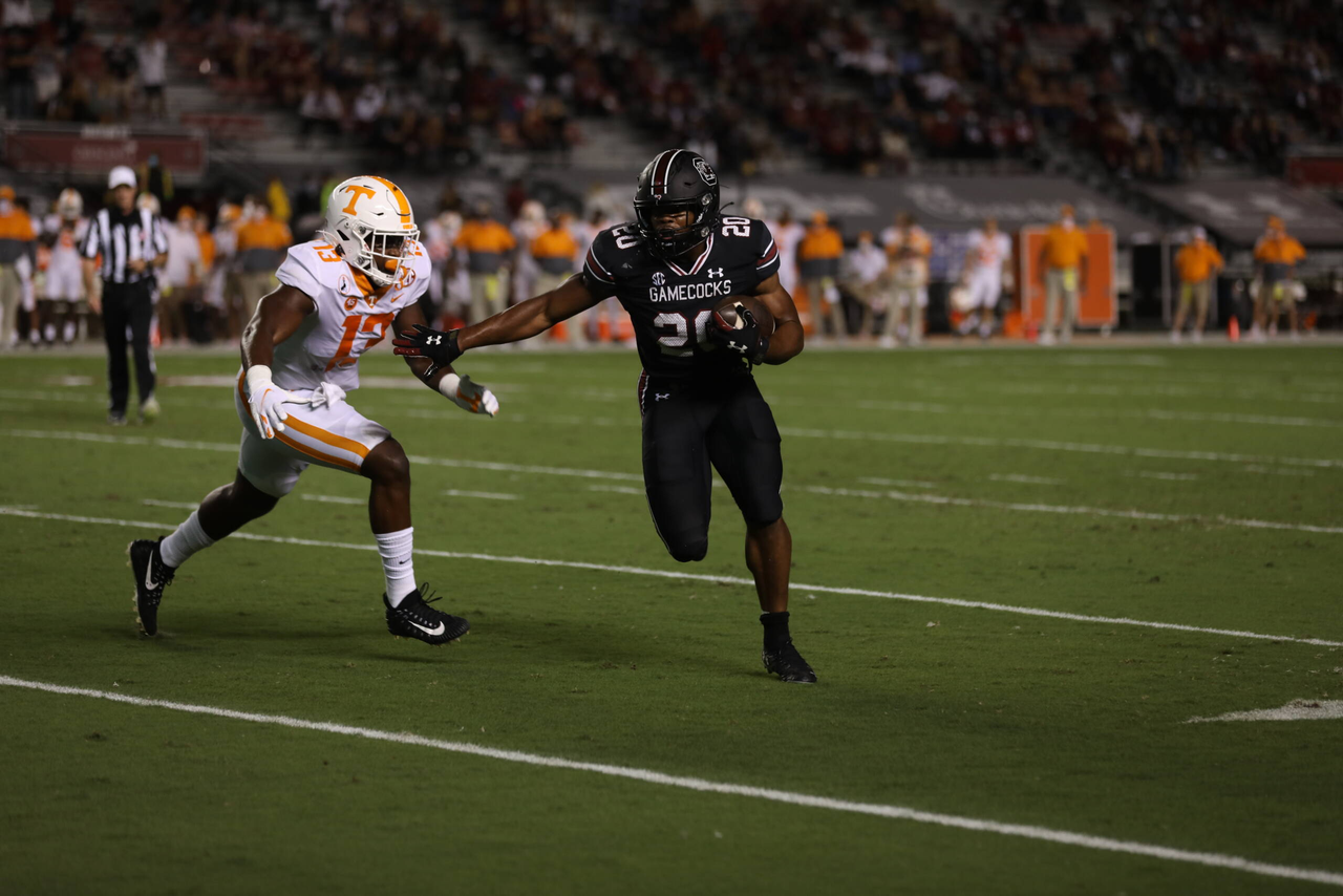 Kevin Harris (20)  | Saturday, Sept. 26, 2020 | Williams-Brice Stadium | Columbia, S.C. | Photos by South Carolina Athletics
