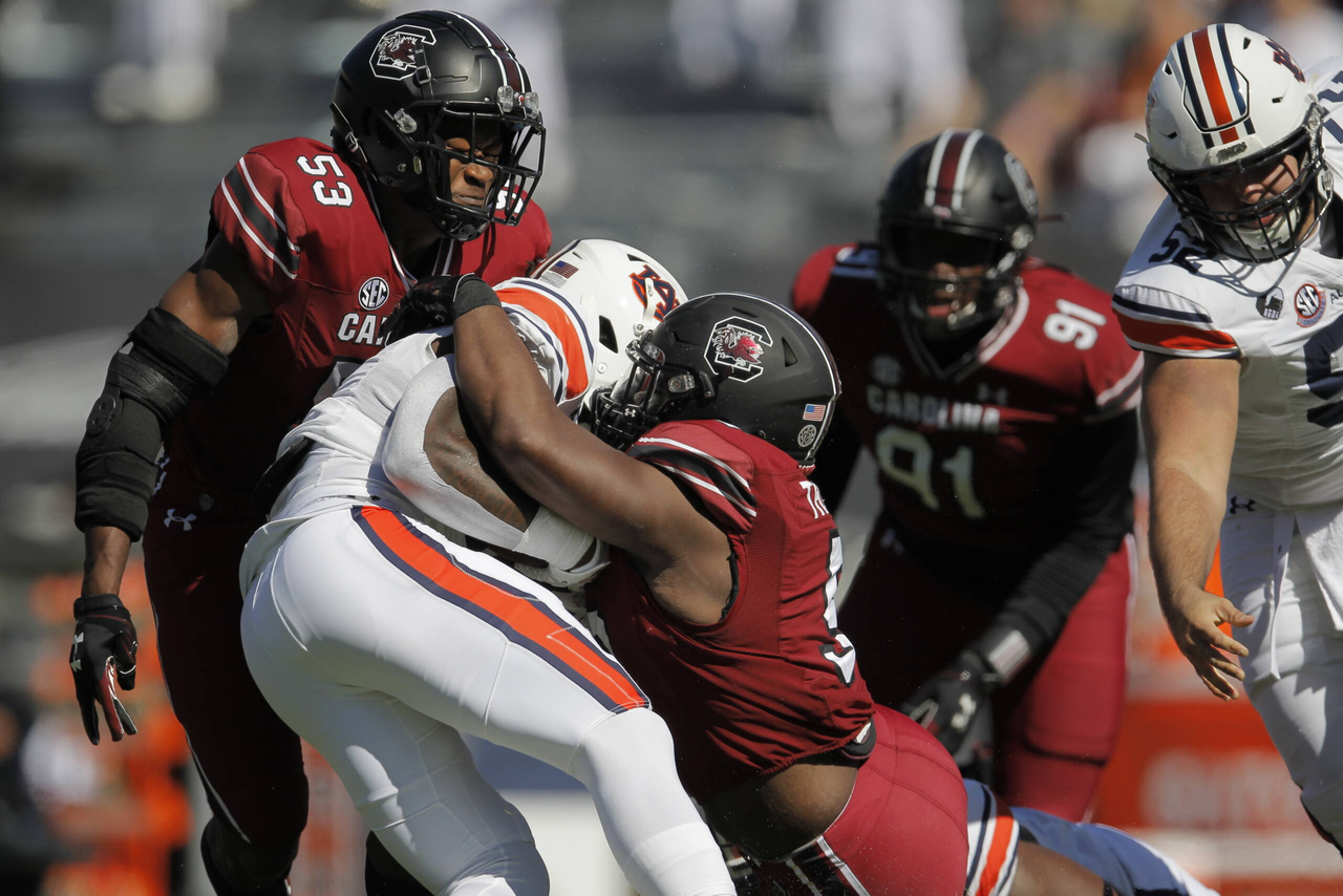 Keir Thomas vs Auburn, 10/17/2020, Williams-Brice Stadium, Photos by Travis Bell