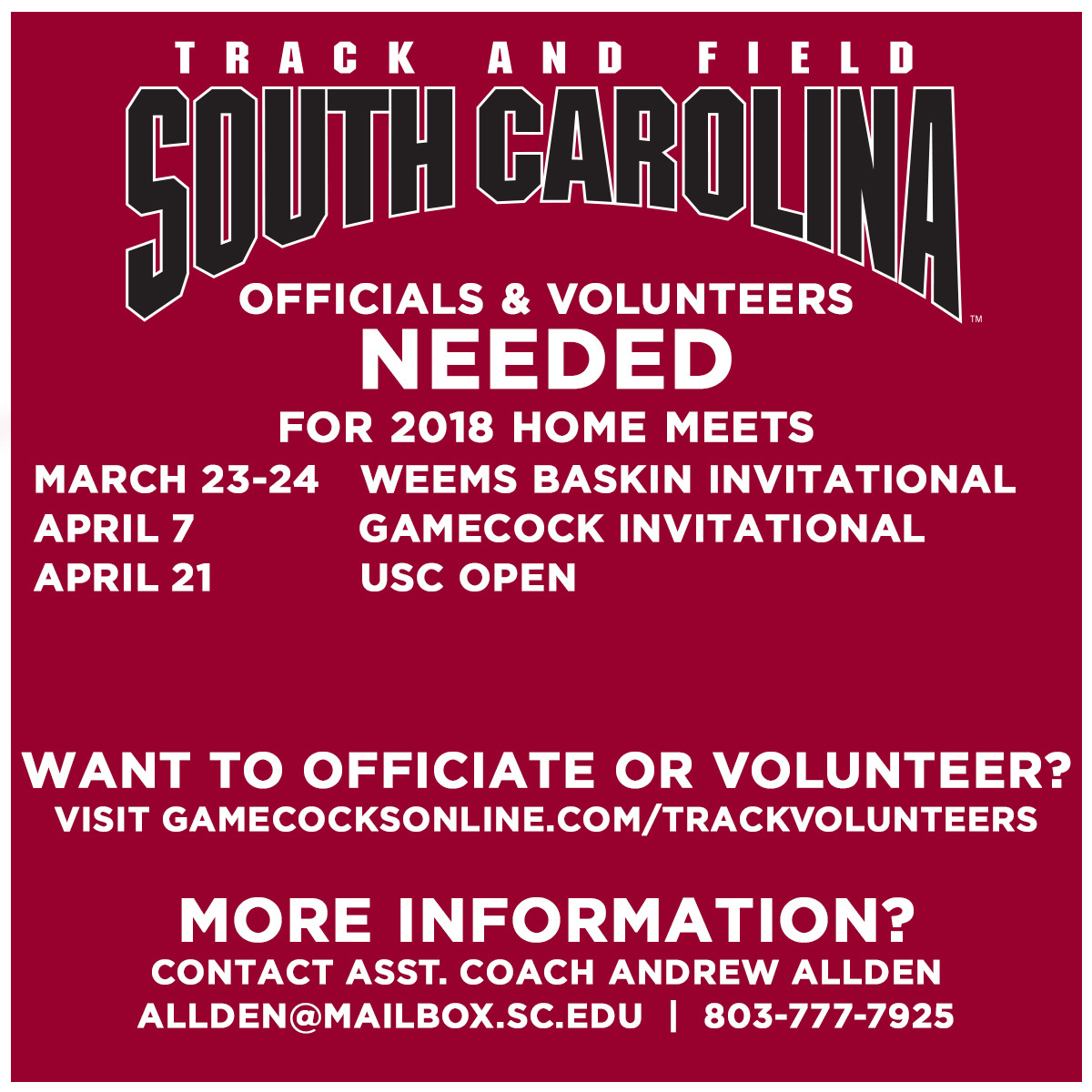 Officials and Volunteers Needed for Home Track & Field Meets