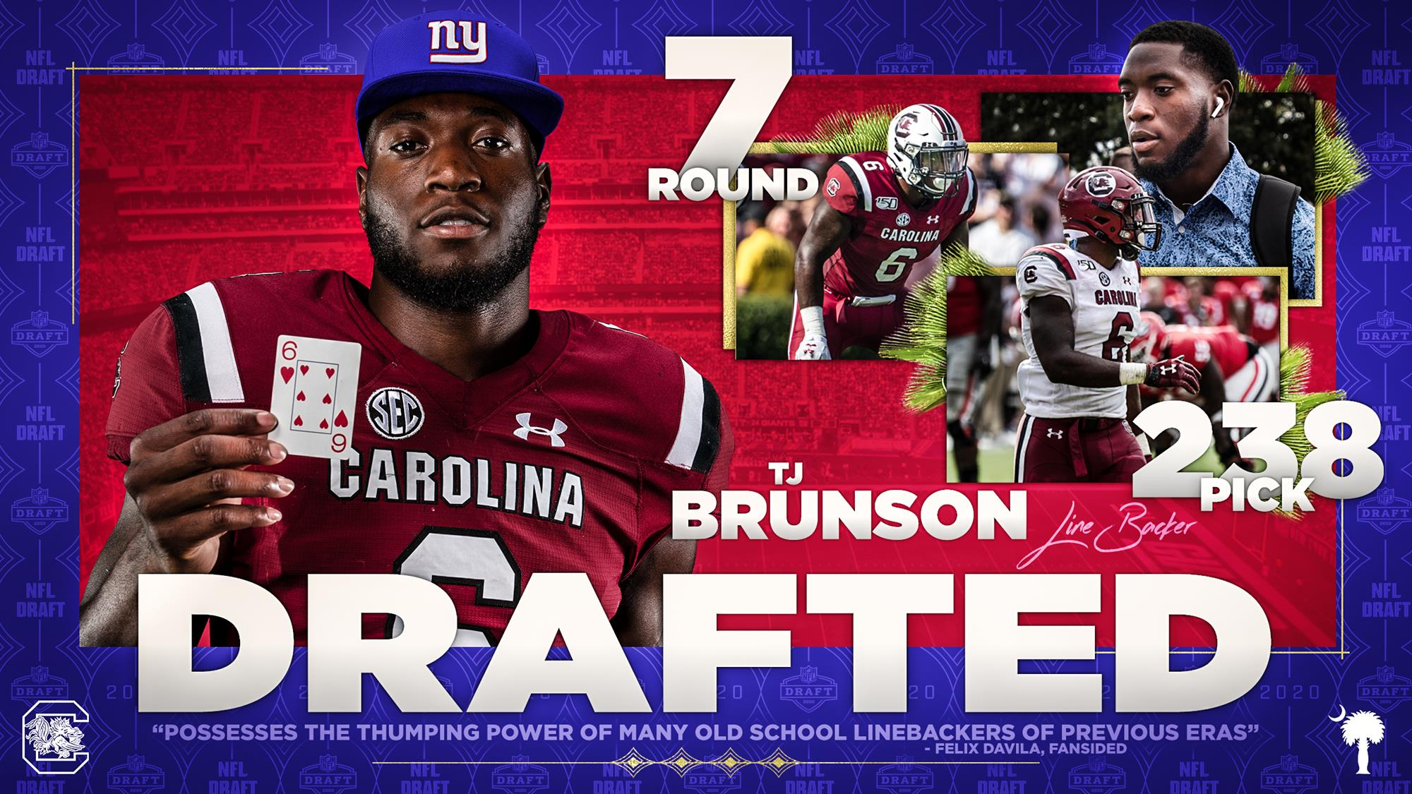 Brunson Selected by the New York Giants in the Seventh Round of NFL Draft