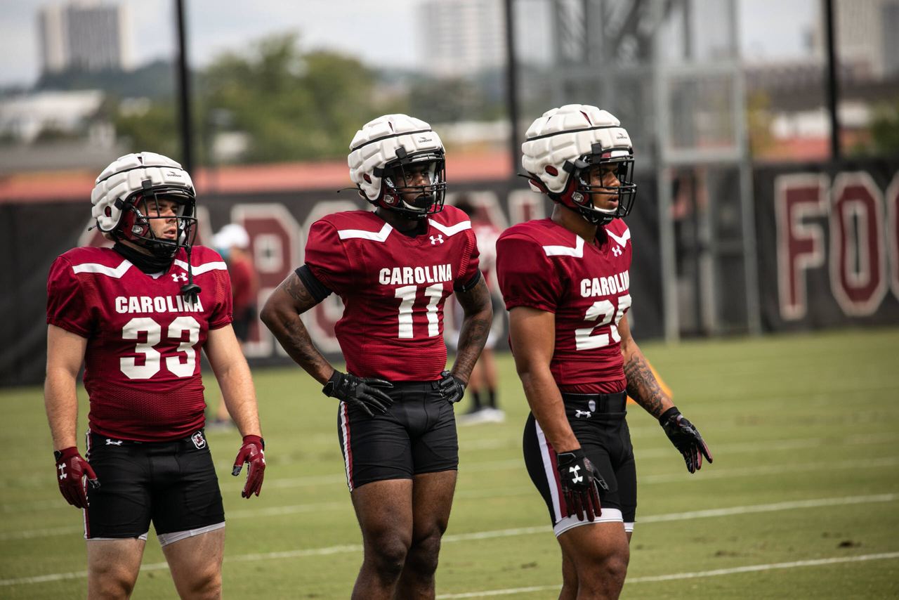 ZaQuandre White (11) and Slade Carroll (33) | Saturday, Aug. 22, 2020 | Ken & Cyndi Long Football Operations Center | Columbia, S.C. | Photos by South Carolina Athletics