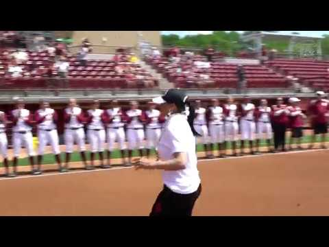 Dawn Staley Throws Out First Pitch at Softball — 4/15/17