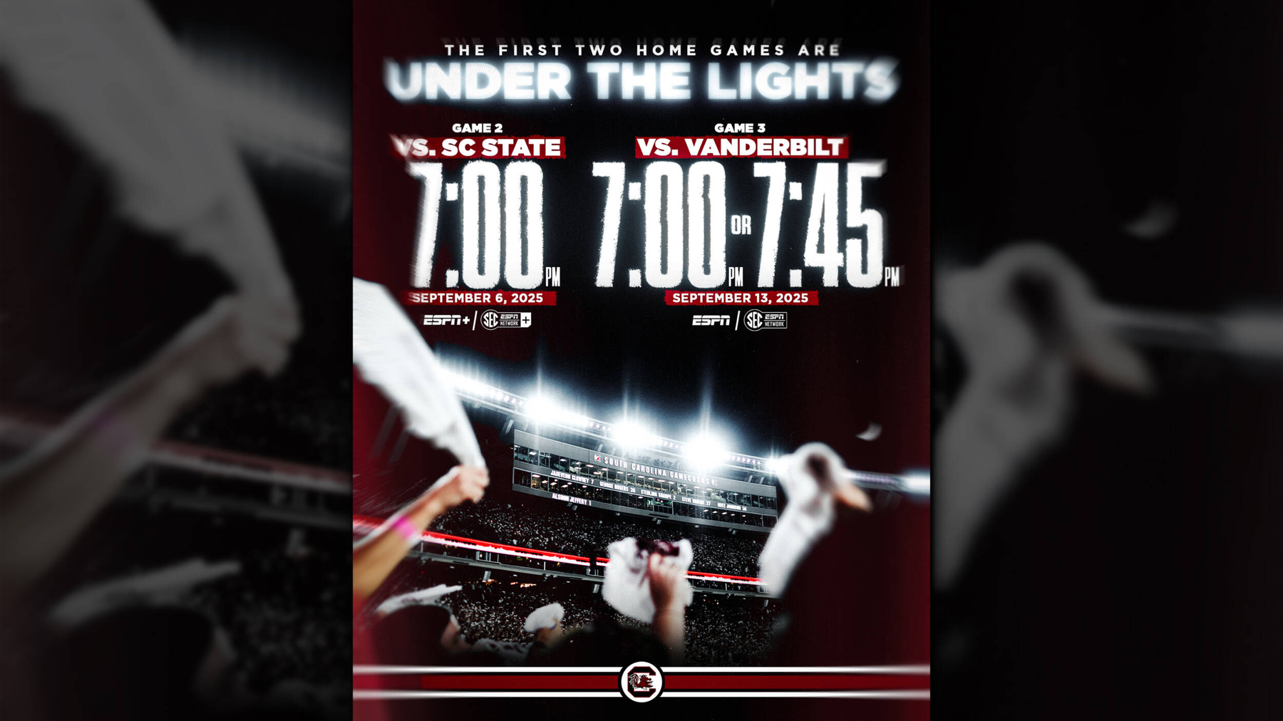 Gamecocks First Two Home Football Games will be Under the Lights