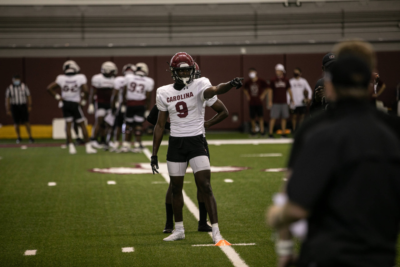 Cam Smith (9) | Friday Aug. 21, 2020 | The Jerri and Steve Spurrier Indoor Practice Facility | Columbia, S.C. | Photos by South Carolina Athletics