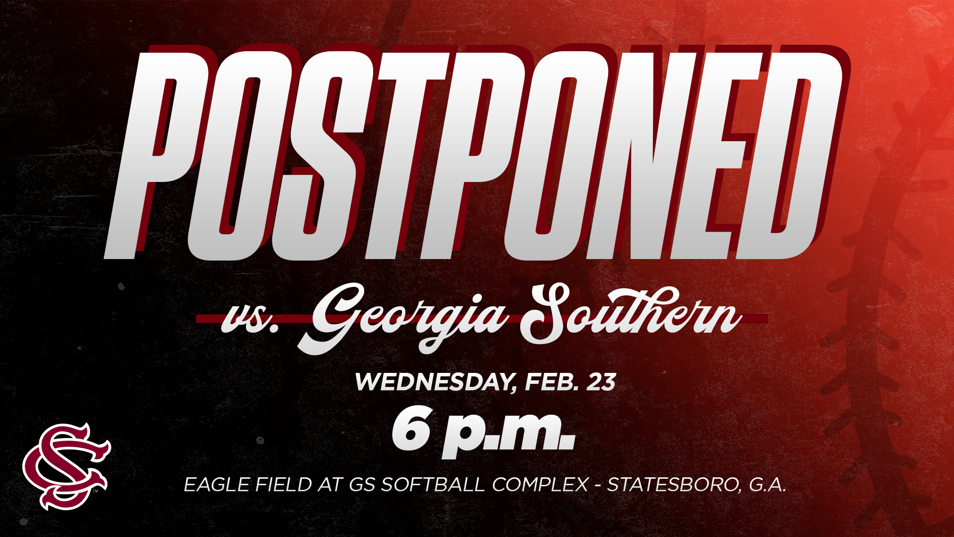 Wednesday's Softball Game at Georgia Southern Postponed