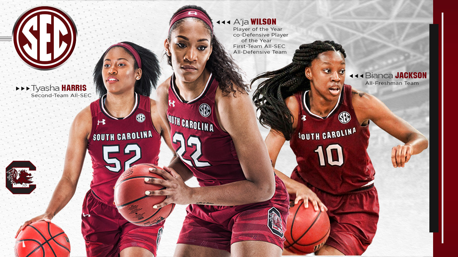 Trio of Gamecocks Honored by SEC Coaches and Associated Press