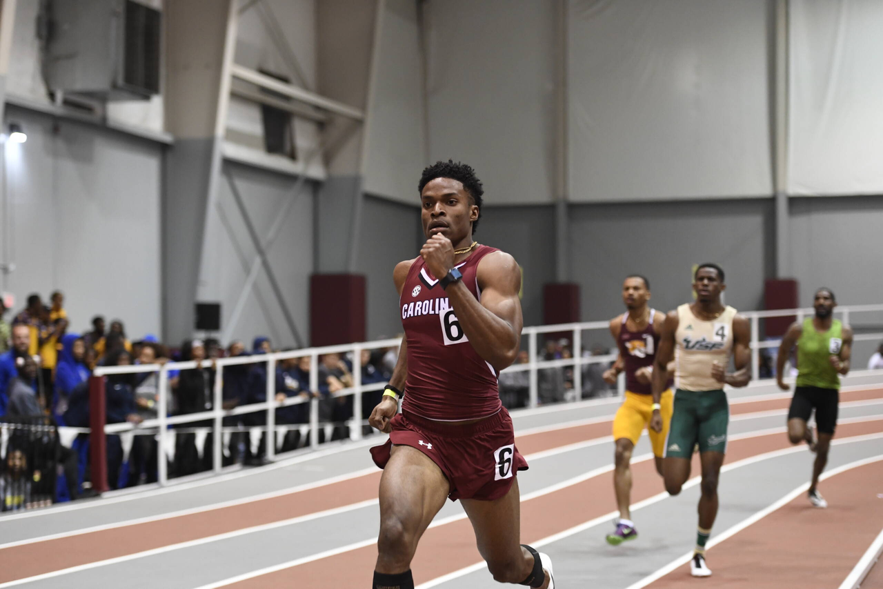 Arinze Chance sets a new school record in the indoor 400m, 46.15, at the Gamecock Inaugural | Jan. 18, 2019 | Photo by Allen Sharpe