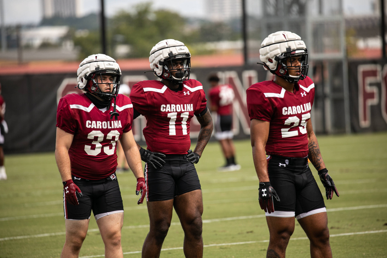 ZaQuandre White (11) and Slade Carroll (33) | Saturday, Aug. 22, 2020 | Ken & Cyndi Long Football Operations Center | Columbia, S.C. | Photos by South Carolina Athletics