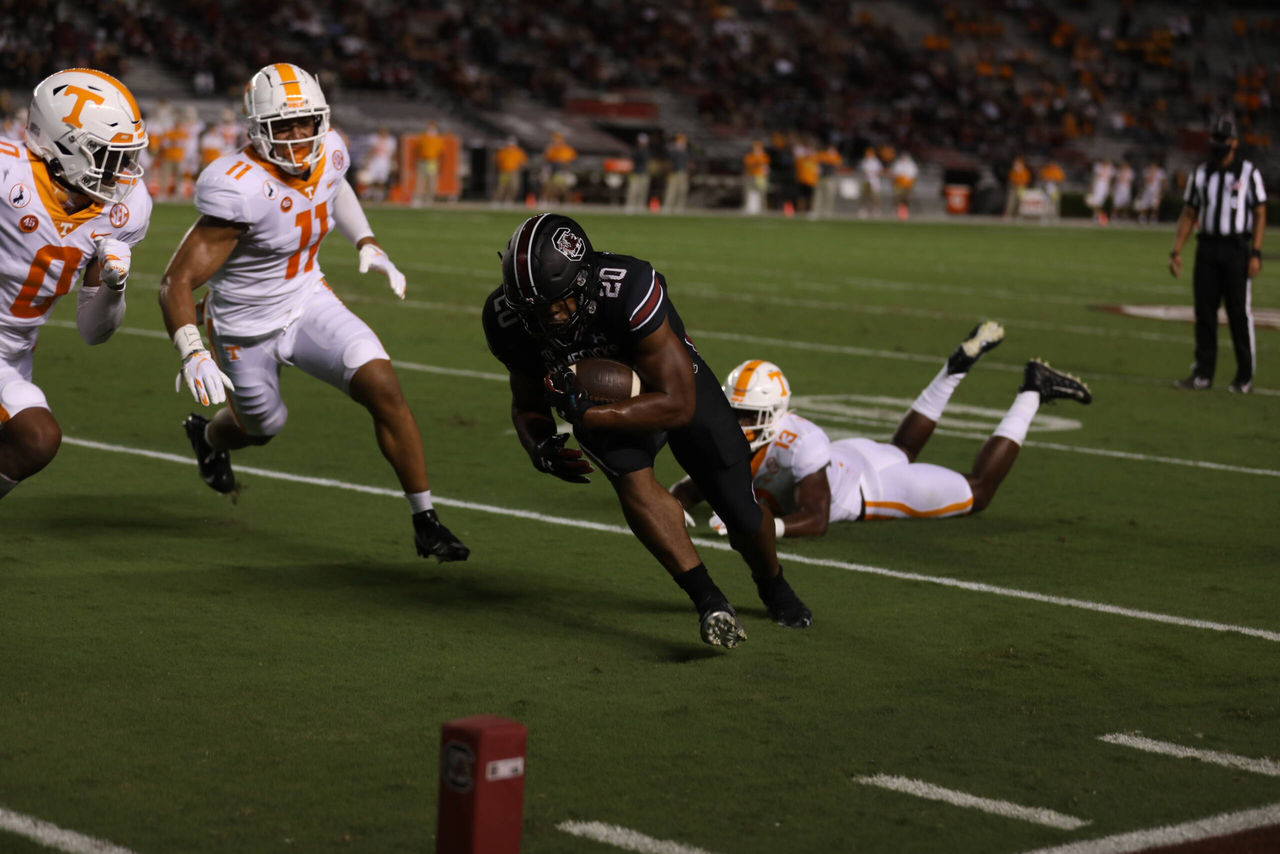 Kevin Harris (20)  | Saturday, Sept. 26, 2020 | Williams-Brice Stadium | Columbia, S.C. | Photos by South Carolina Athletics