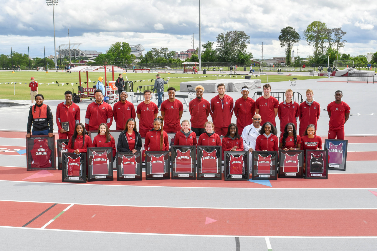 Carolina's 2019 senior class at their final home meet | Photo by Wes Wilson | April 20, 2019